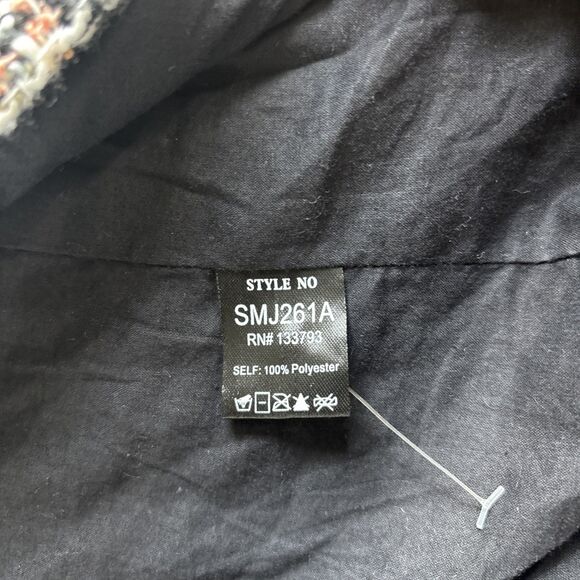 POL Oversized Plaid Long Blazer Heavy Tweed Plaid Blazer Jacket Size Large - Picture 10 of 11